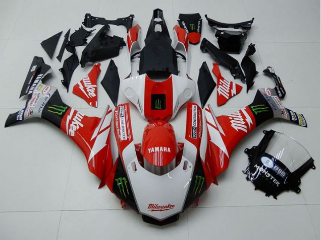 Abs 2015-2019 Red White Monster Yamaha YZF R1 Moto Fairings
