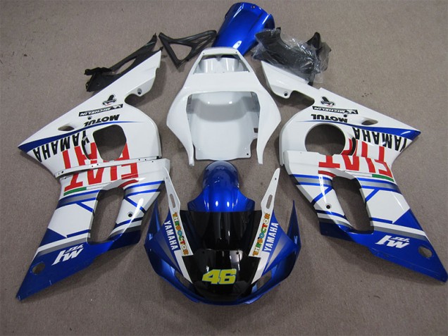 1998-2002 White Blue Fiat 46 Yamaha YZF R6 Motorcycle Fairings Kits 1998-2002 White Blue Fiat 46 Yamaha YZF R6 Motorcycle Fairings Kits