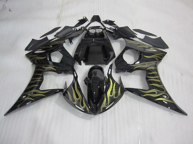 2003-2005 Black with Yellow Flame Yamaha YZF R6 Motorcycle Bodywork 2003-2005 Black with Yellow Flame Yamaha YZF R6 Motorcycle Bodywork