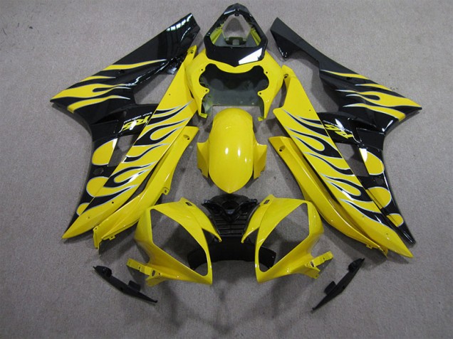 2006-2007 Yellow Black Flame Yamaha YZF R6 Motorbike Fairing Kits 2006-2007 Yellow Black Flame Yamaha YZF R6 Motorbike Fairing Kits